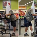 Man with KKK hood grocery shopping in California
