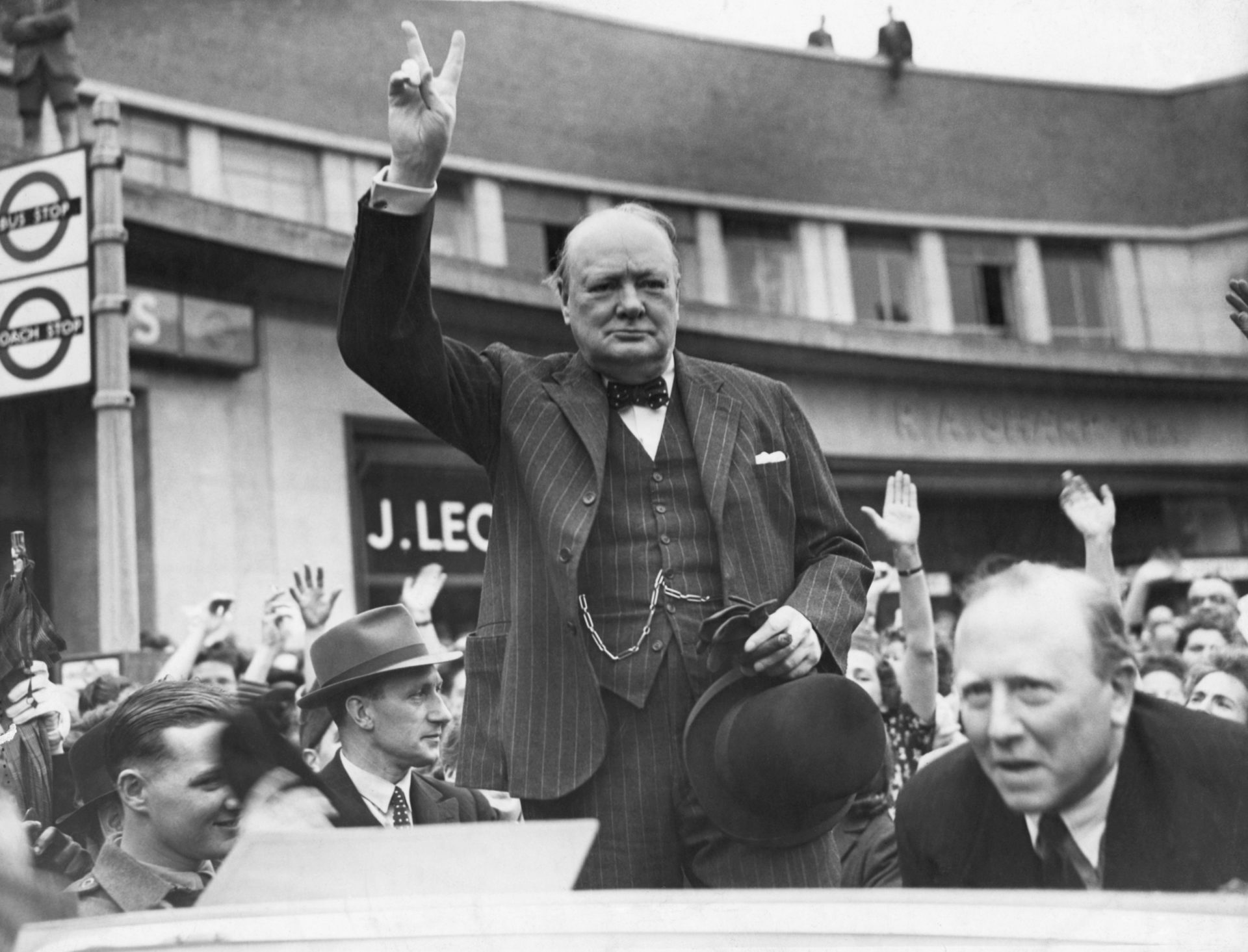 Where does the V for victory sign used on V-E Day come from?